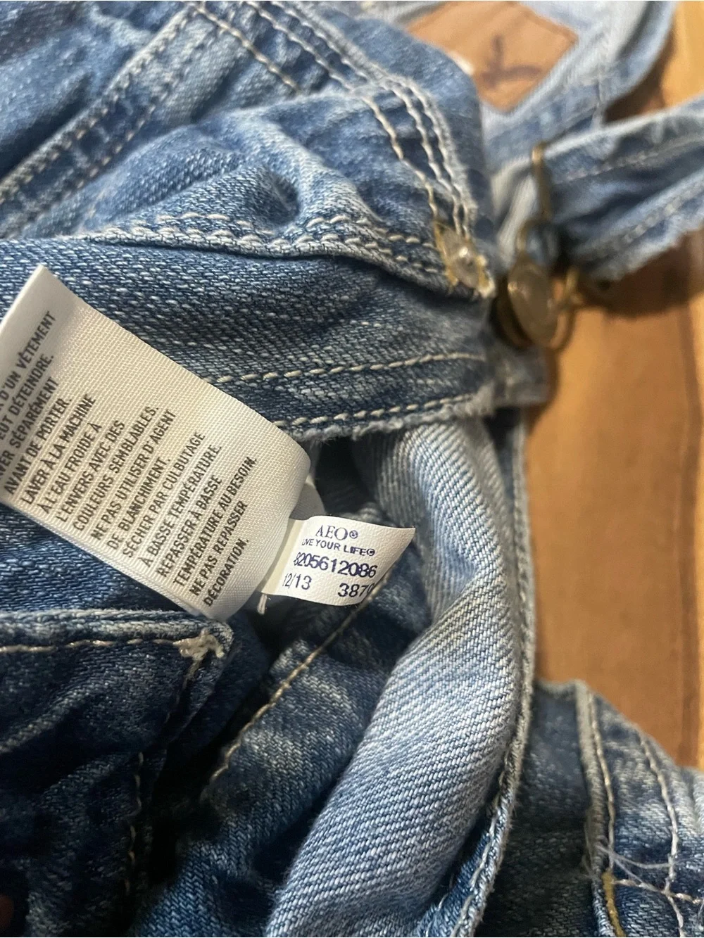 Y2K American Eagle Short Denim Overalls Blue Frayed Hem Size XXS